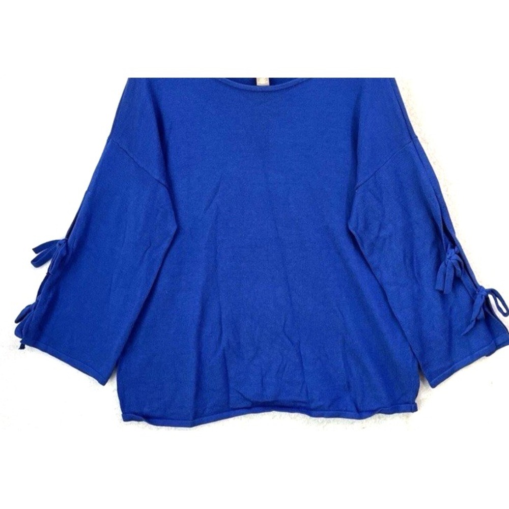 Chicos Womens Royal Blue Tie Sleeve Knit Sweater Size 0 Small 4 Preppy Cotton